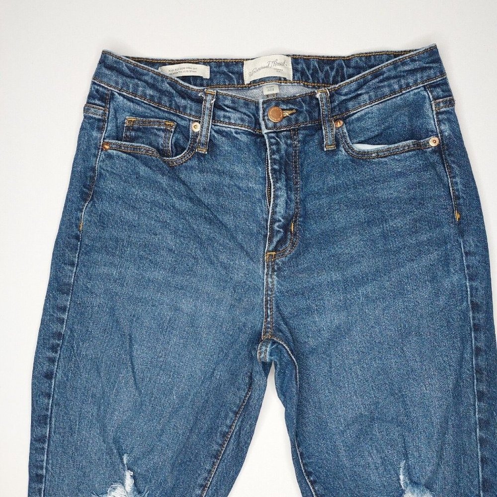 Universal Thread Womens Jeans 6/28R High Rise Slim Straight Distressed Denim - Picture 2 of 16